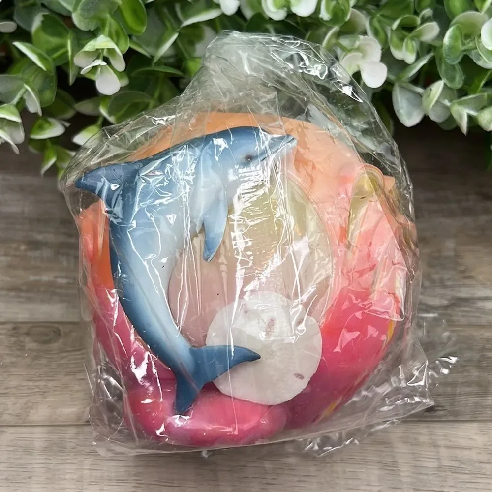 Dolphin Palm Tree Key West Florida Round Colorful Candle Nautical Coastal Decor